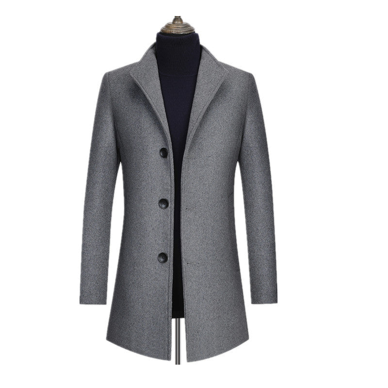Men's Fitted Single-Breasted Wool Blend Short Coat with Modern Stand Collar Mune Fashion