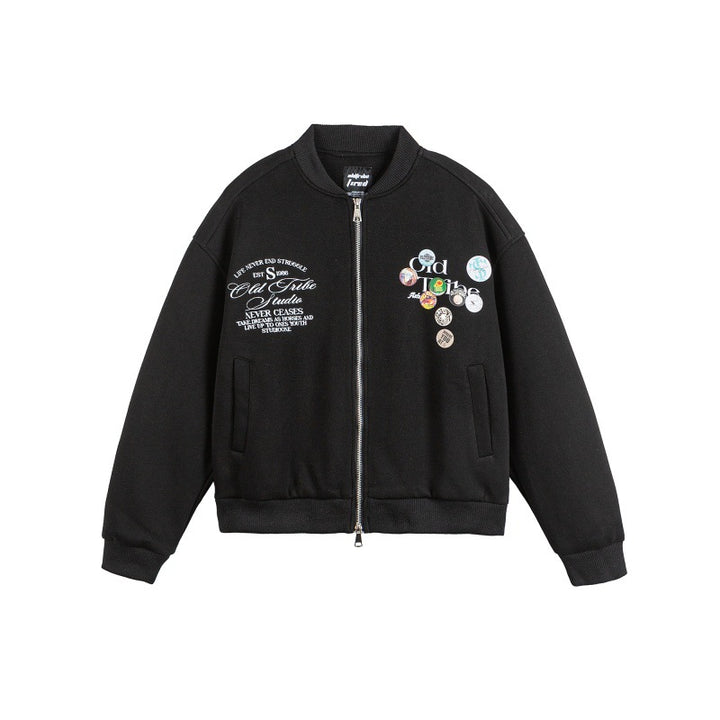 Unisex Boxy Sweat Jacket with full zip, badge applications and ribbed hem Mune Fashion