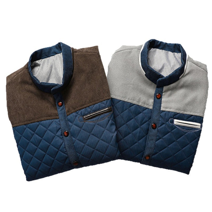 Men's quilted jacket in cord mix with contrast shoulder section and concealed snap button placket Mune Fashion