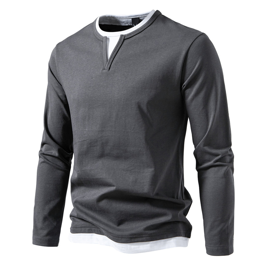 Men's long sleeve shirt with layered look and distinctive slit collar Mune Fashion