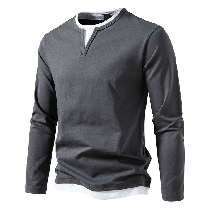 Men's long sleeve shirt with layered look and distinctive slit collar Mune Fashion