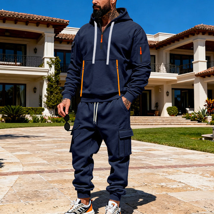 Men's urban hoodie cargo set with hidden zippers, multiple pockets, and elastic hem Mune Fashion