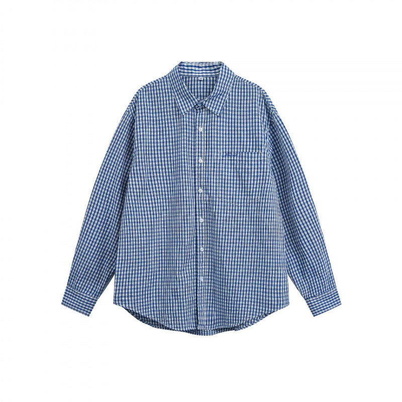 Unisex Oversize Check Shirt with Shirt Collar, Breast Pocket and Rounded Hem Mune Fashion