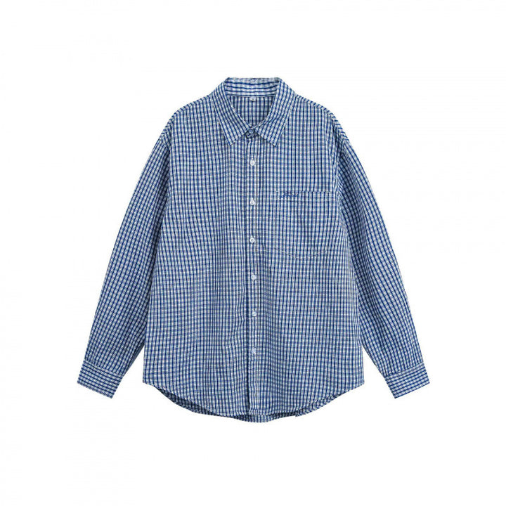 Unisex Oversize Check Shirt with Shirt Collar, Breast Pocket and Rounded Hem Mune Fashion