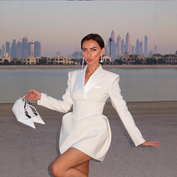 Women's Sculpted Corset Blazer Dress with Fitted Corset Waist Mune Fashion