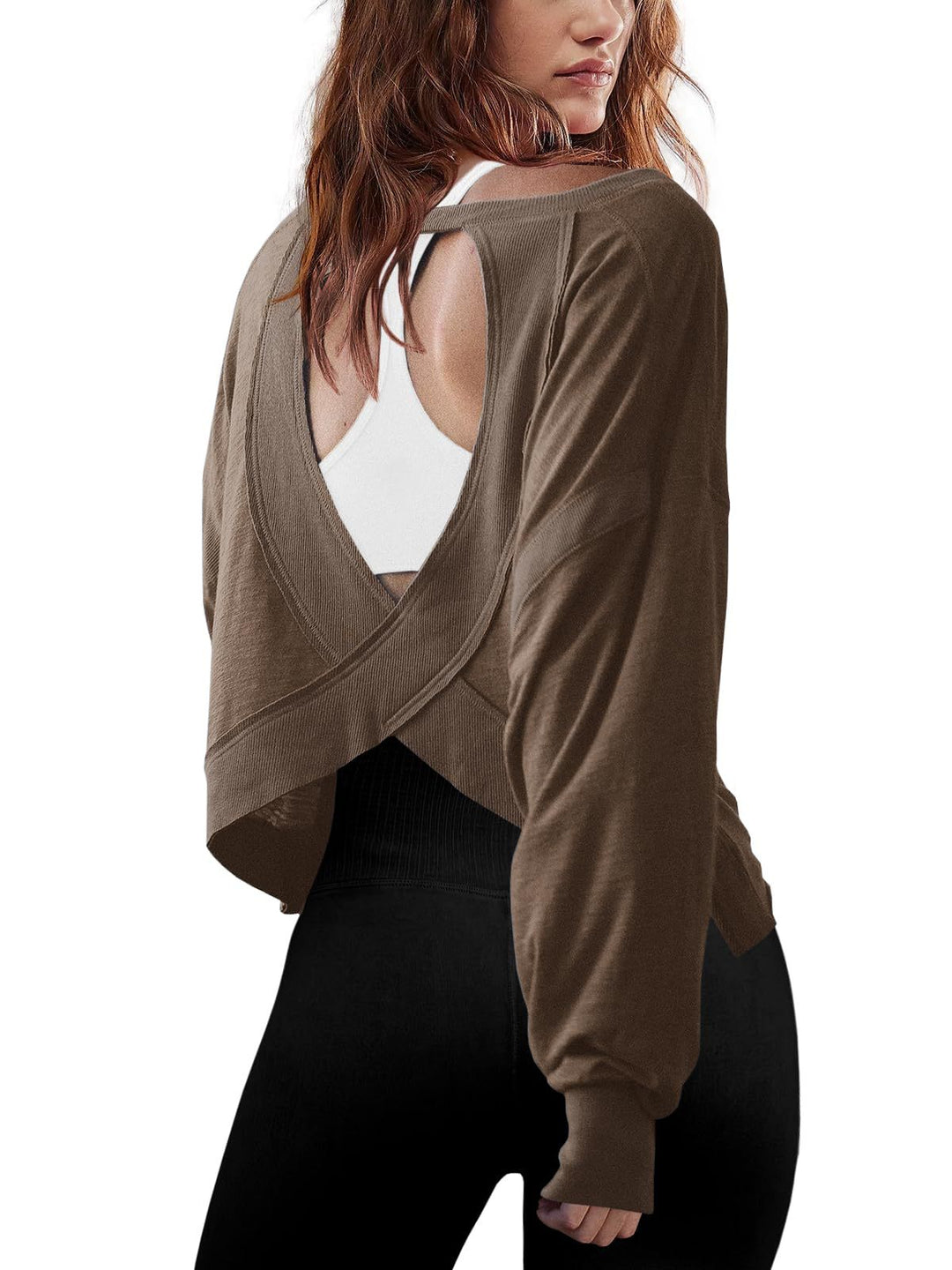 Women's cropped sweatshirt with crossover cut-out back and raw hem edges Mune Fashion