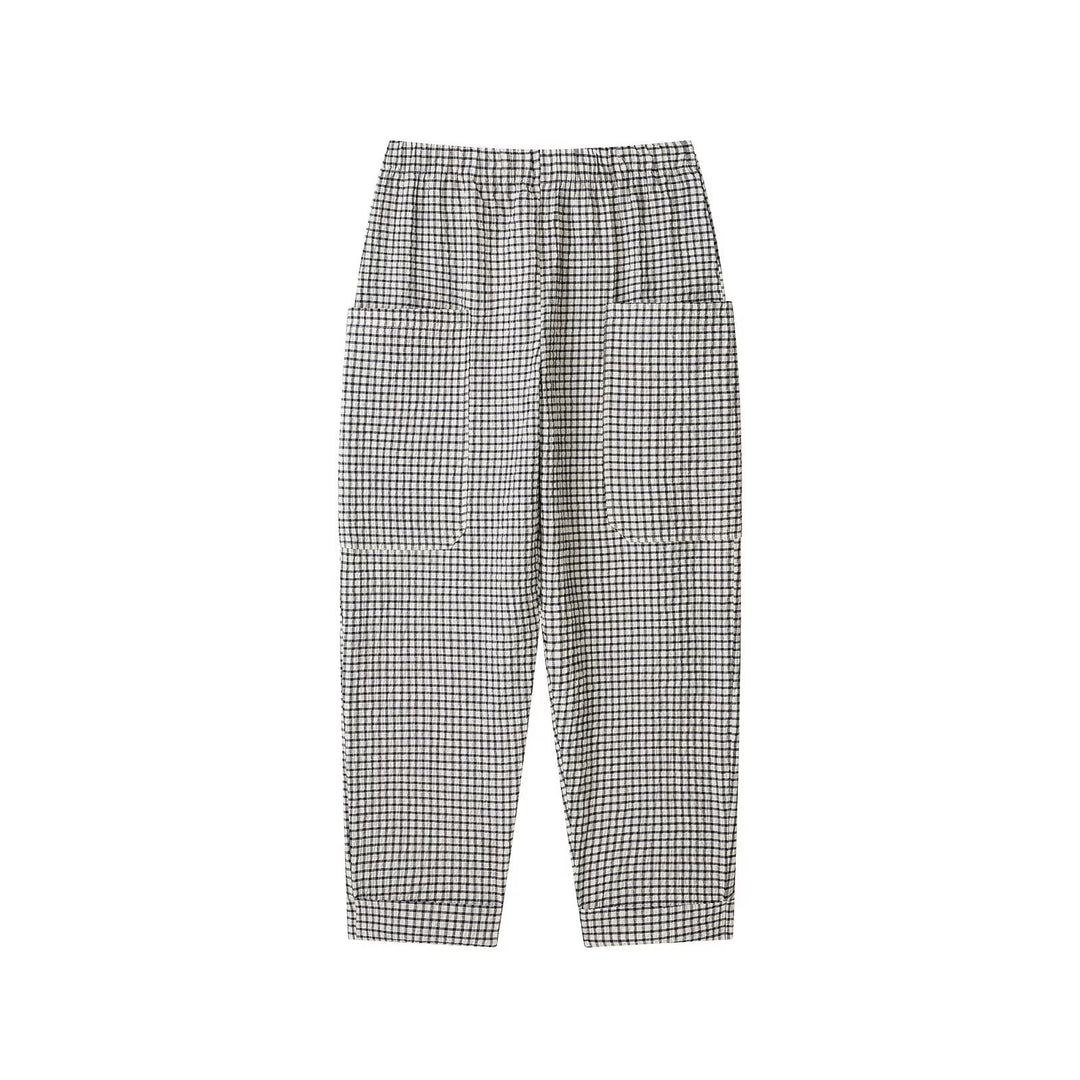 Women's Checked Relaxed-Fit Fabric Trousers with Elastic Waistband and Patch Pockets Mune Fashion