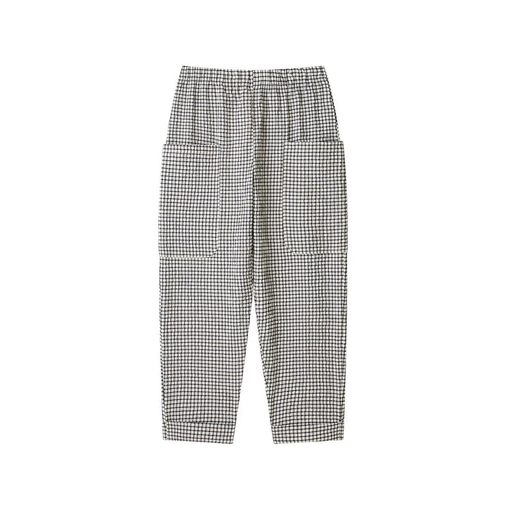 Women's Checked Relaxed-Fit Fabric Trousers with Elastic Waistband and Patch Pockets Mune Fashion