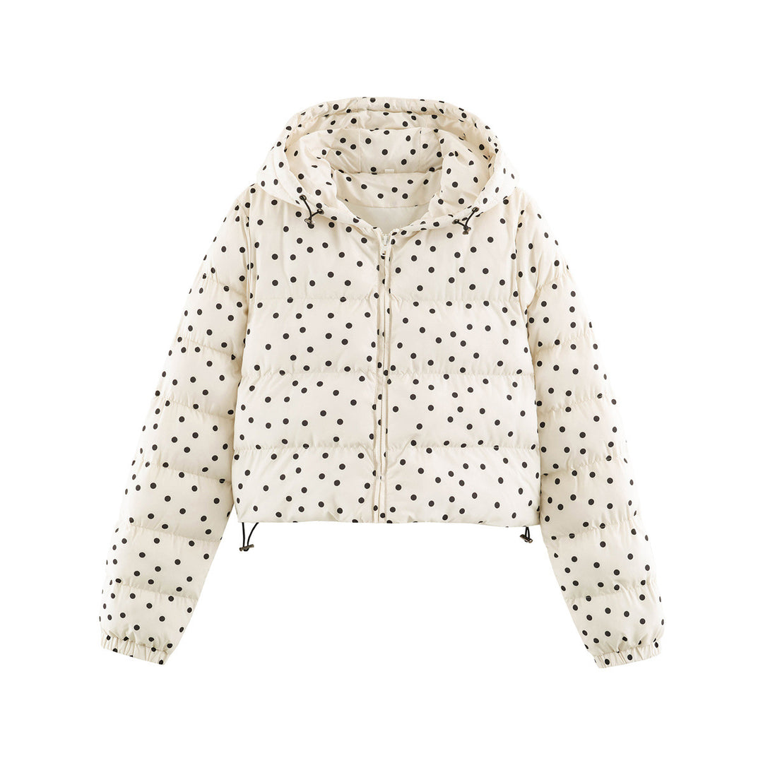 Women's Padded Cropped Hooded Jacket with Polka Dot Pattern Mune Fashion