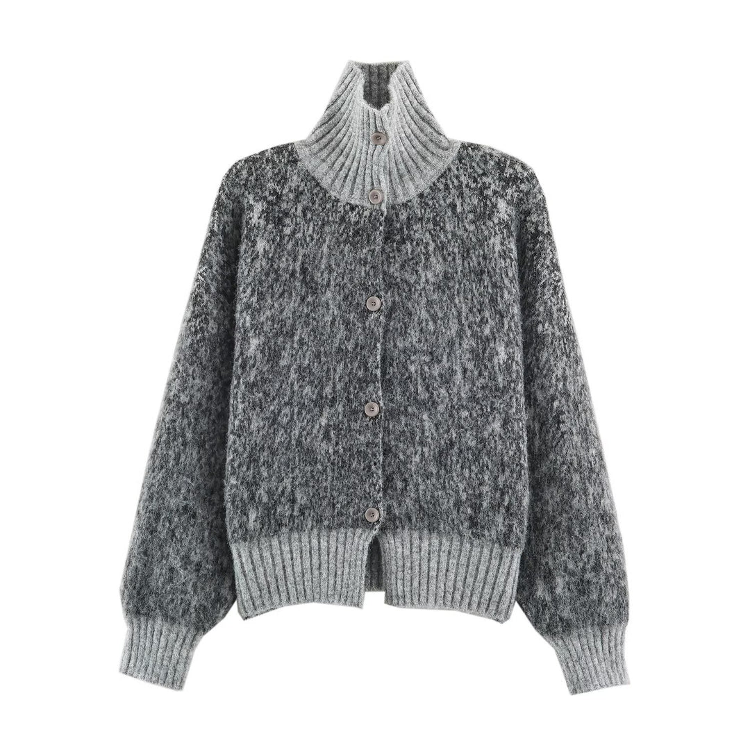 Women Oversized Cardigan made of plush material with high ribbed collar and button placket Mune Fashion