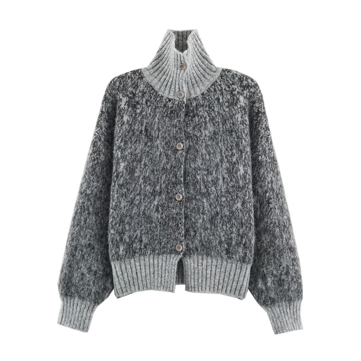 Women Oversized Cardigan made of plush material with high ribbed collar and button placket Mune Fashion