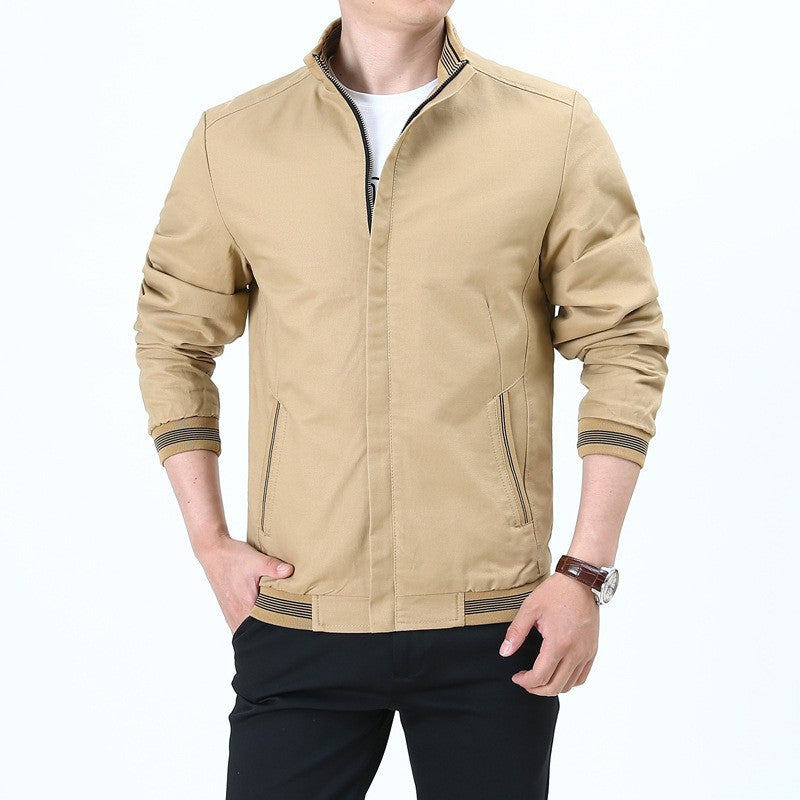 Men's tailored Harrington jacket made of cotton twill with concealed zipper and striped cuffs Mune Fashion