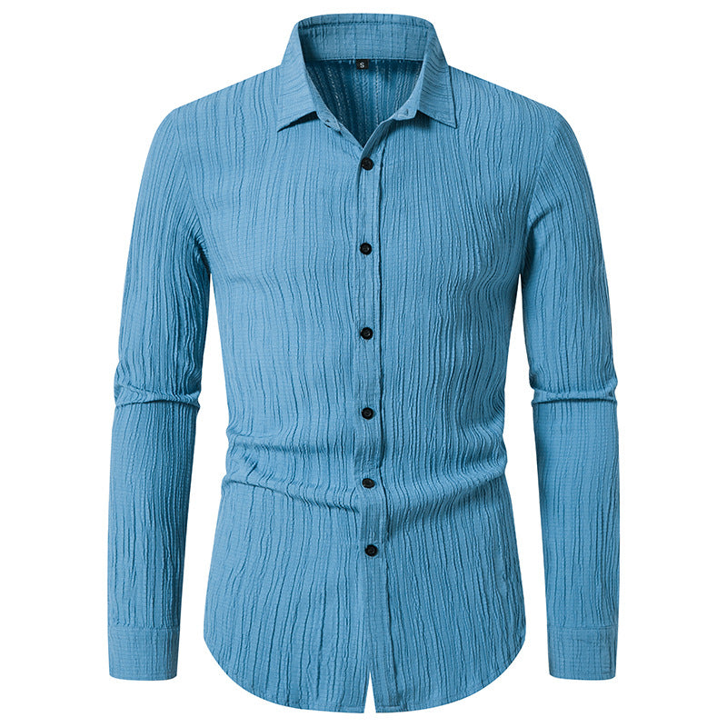 Men's Textured Slim-Fit Shirt with Crinkled Texture and Kent Collar Mune Fashion