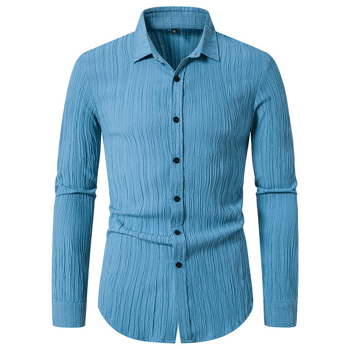 Men's Textured Slim-Fit Shirt with Crinkled Texture and Kent Collar Mune Fashion