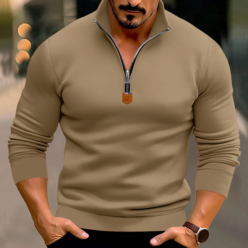 Men's narrow cut fine knit pullover with short zipper, shaping seams, and stretch waistband Mune Fashion