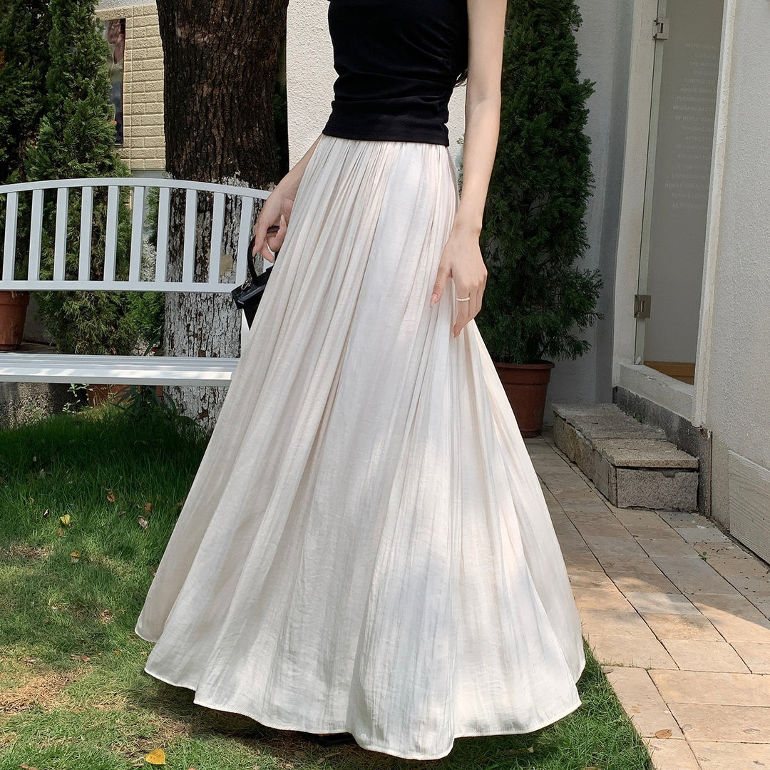 Women's flowing, gathered maxi skirt with fine pleats and high elastic waistband, Mune Fashion