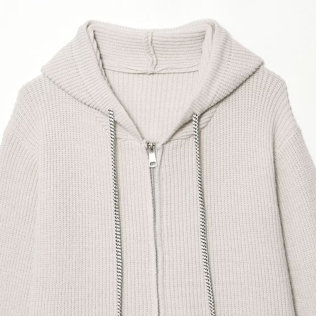 Women's chunky knit hooded jacket with zipper and drawstring Mune Fashion