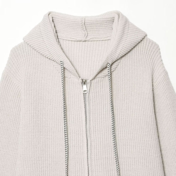 Women's chunky knit hooded jacket with zipper and drawstring Mune Fashion