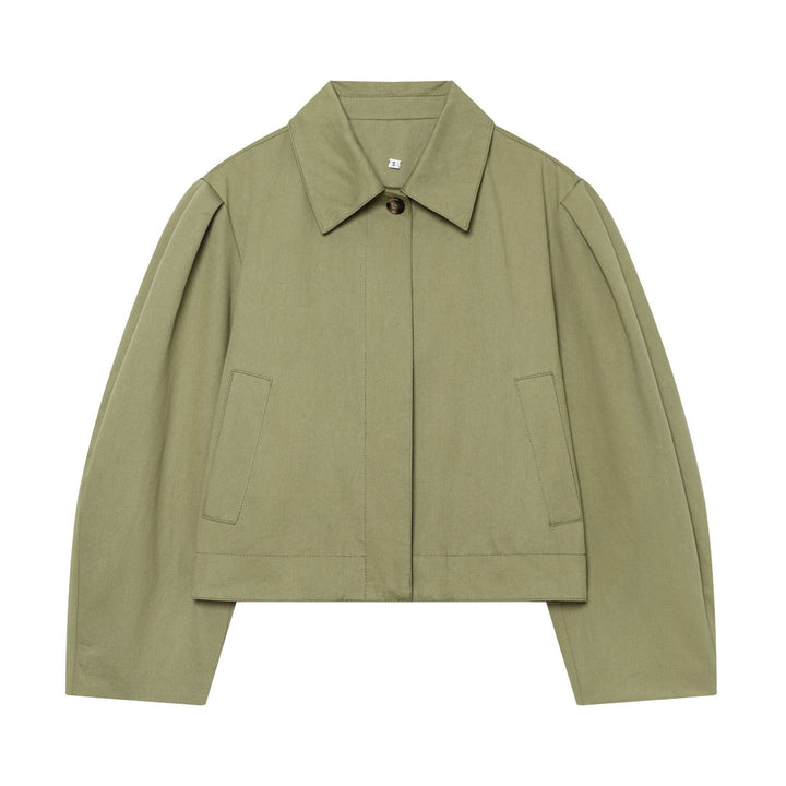 Women's Cropped Boxy Utility Jacket with Pleats and Flap Pockets Mune Fashion