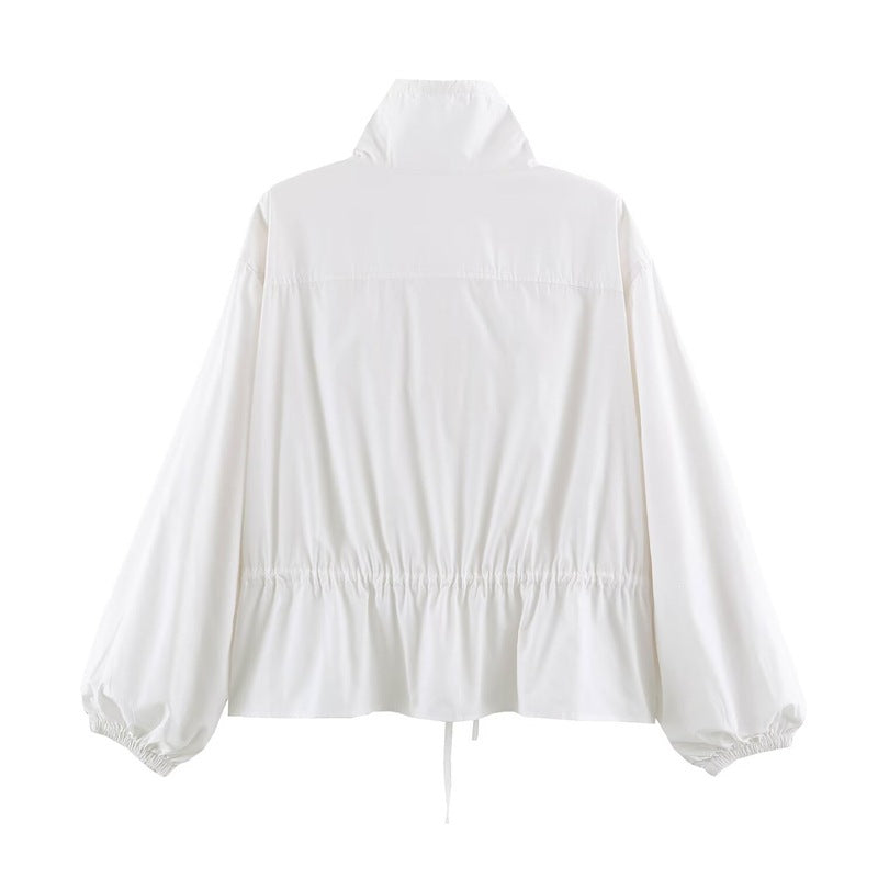 Women's lightweight adjustable windbreaker with stand-up collar, drawstring, and balloon sleeves Mune Fashion