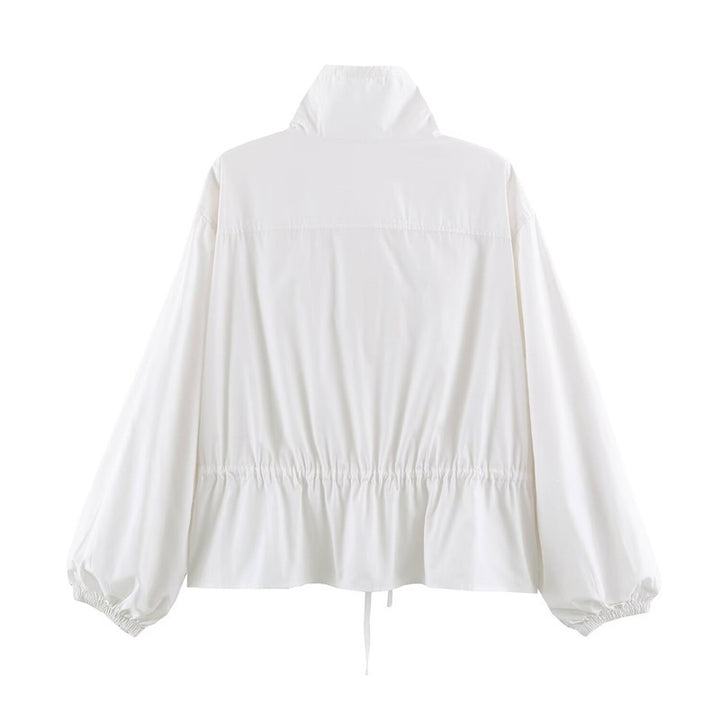 Women's lightweight adjustable windbreaker with stand-up collar, drawstring, and balloon sleeves Mune Fashion