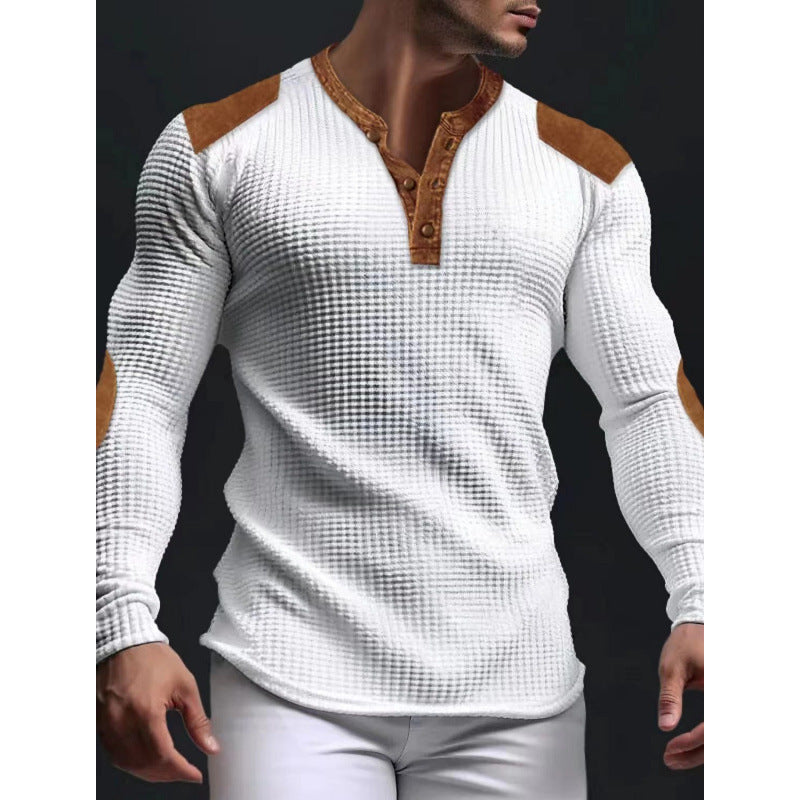 Men's Long Sleeve Shirt with Texture and Leather Applications Mune Fashion