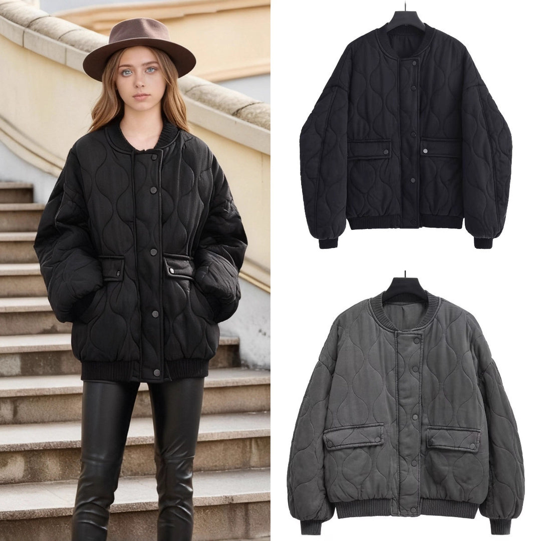 Women's Quilted Bomber Jacket with Organic Quilting and Snap Front Mune Fashion