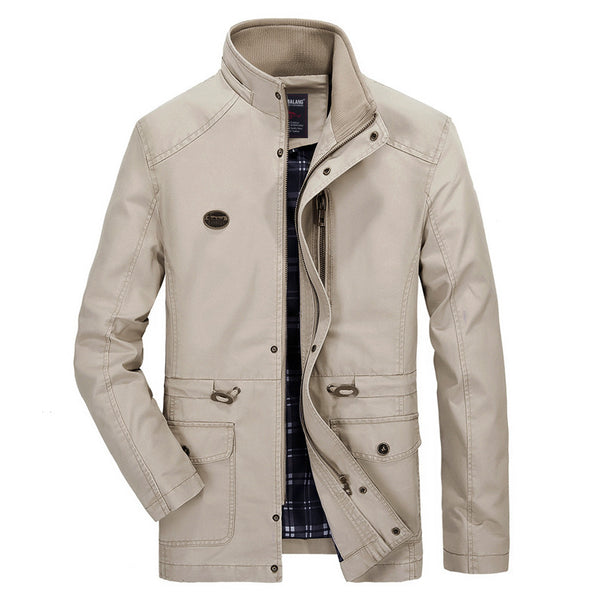 Men's mid-length parka with hood, checkered lining and waist drawstring Mune Fashion