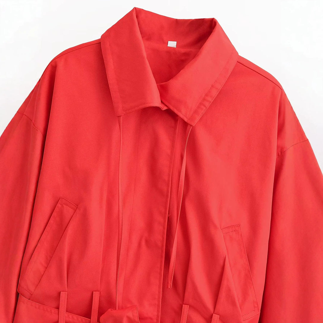 Women's short jacket in blouson style with tie belt and wide collar Mune Fashion