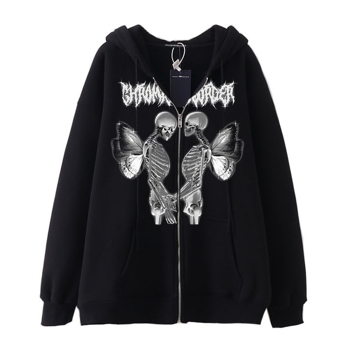 Women's hoodie jacket with full zipper and ribbed heart print Mune Fashion