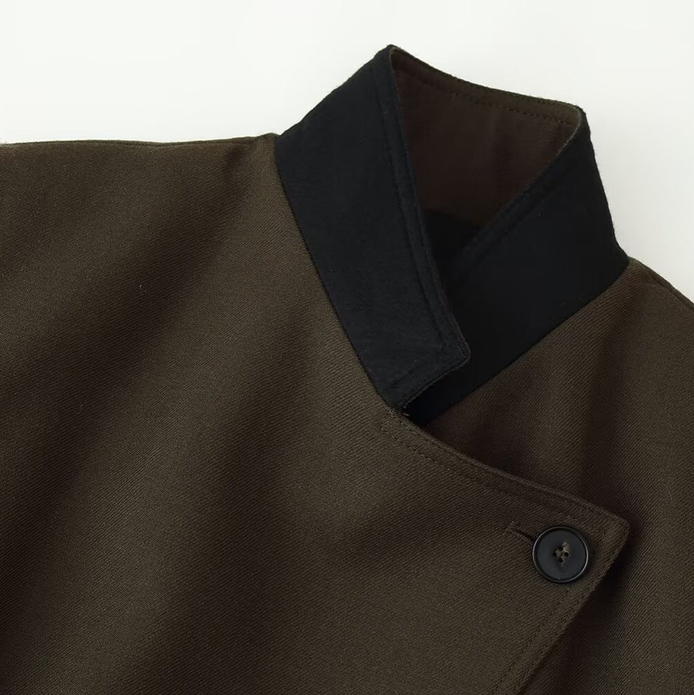 Women Tailored Transitional Blazer with Elastic Ribbed Waistband and Stand Collar Mune Fashion