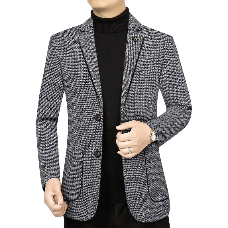 Men's Tailored Knit Blazer in Boucle Look with Patch Pockets Mune Fashion