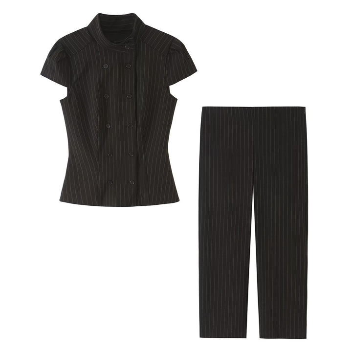 Women's high-waisted straight-cut pinstripe trousers with cropped length Mune Fashion
