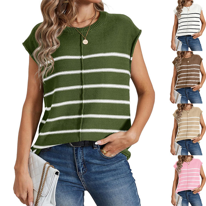 Women's sleeveless striped knit top in boxy cropped style Mune Fashion