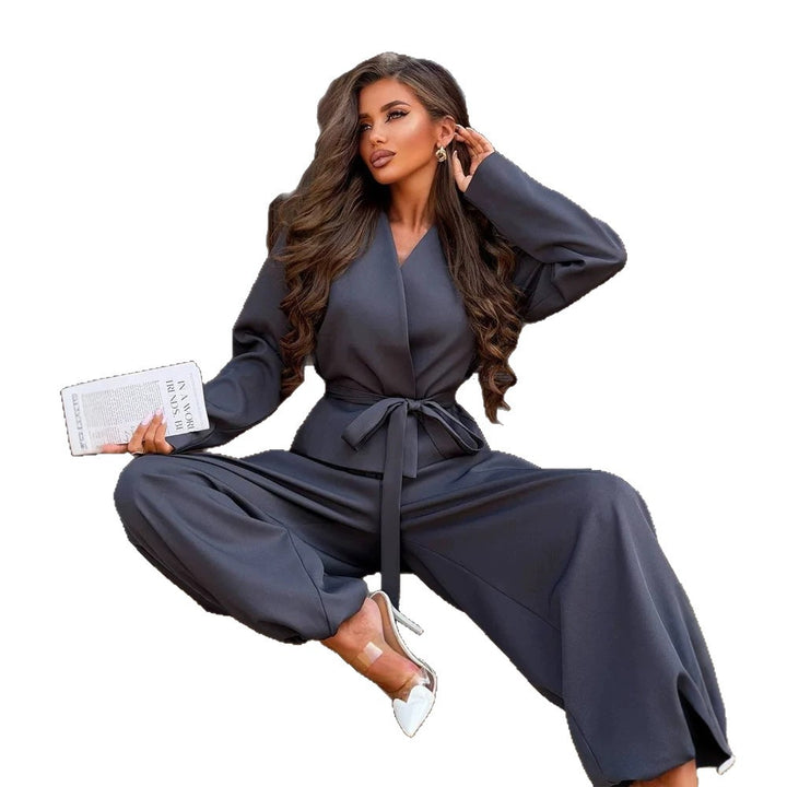 Women's Elegant Two-Piece Set with Wrap Jacket and Wide Pleat Trousers Mune Fashion