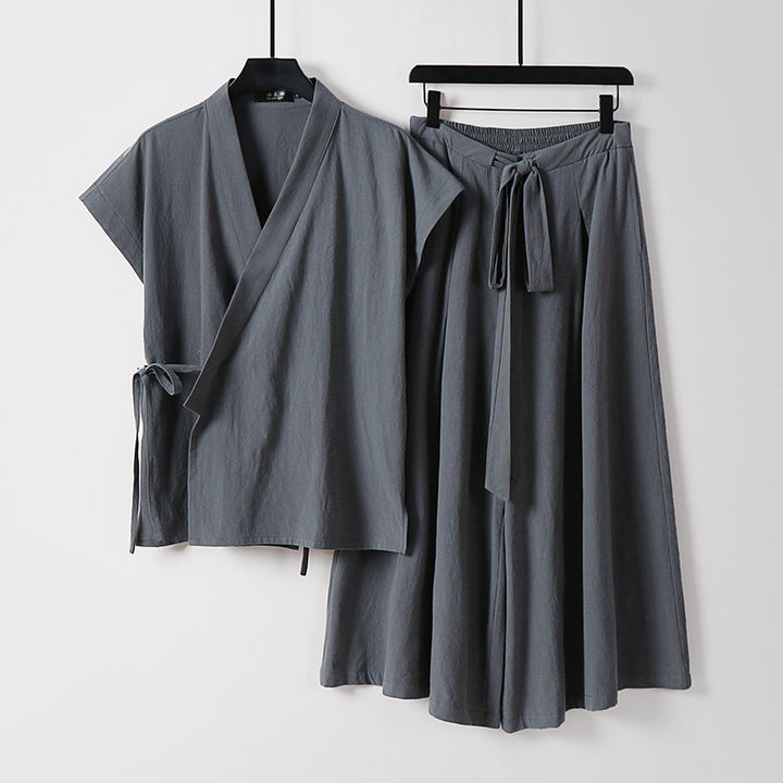 Women's Kimono Loungewear Set with Wrap Top and Wide Palazzo Pants Mune Fashion