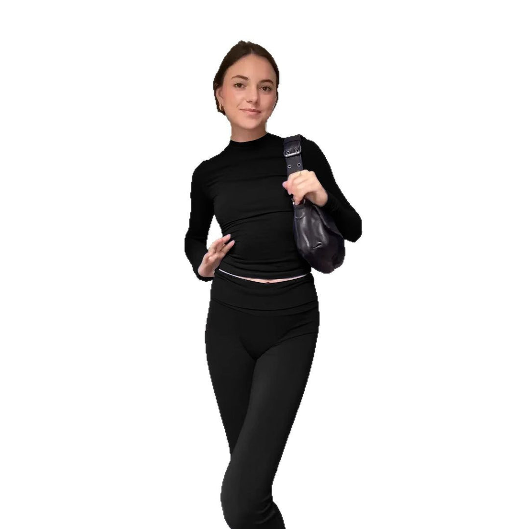 Women Seamless Sports Set with Long Sleeve Cropped Top and High Waist Leggings Mune Fashion
