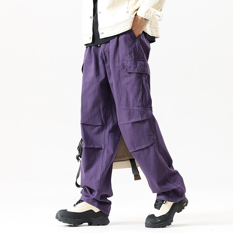 Men's Loose Cargo Pants with Reinforced Knee Panels and Multi-Pockets Drune