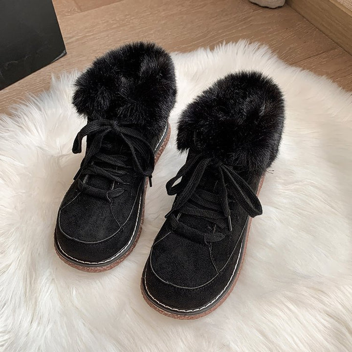Ladies' padded lace-up boots with faux fur collar and non-slip platform sole Mune Fashion