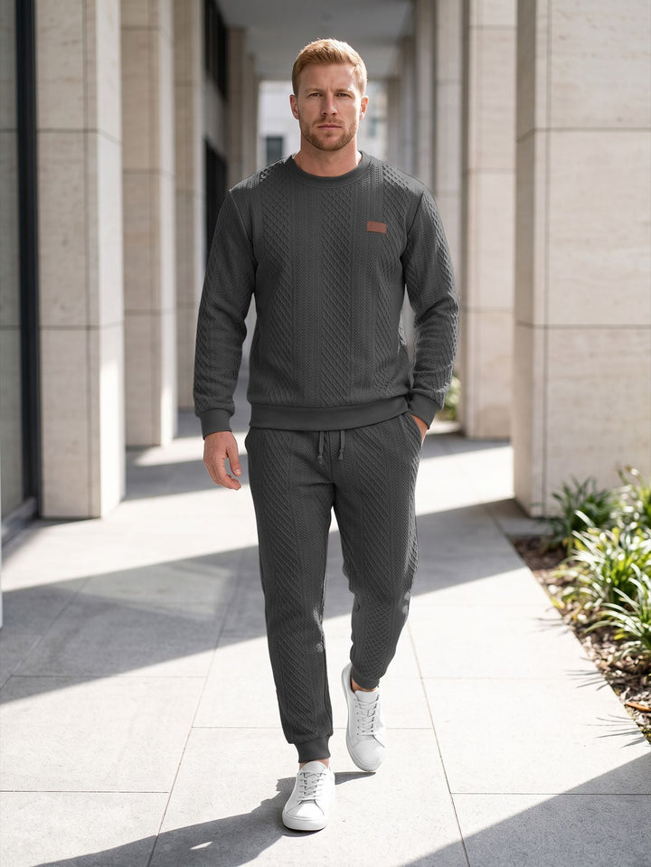 Men's Structured Knit Tracksuit with Round Neck and Drawstring Mune Fashion