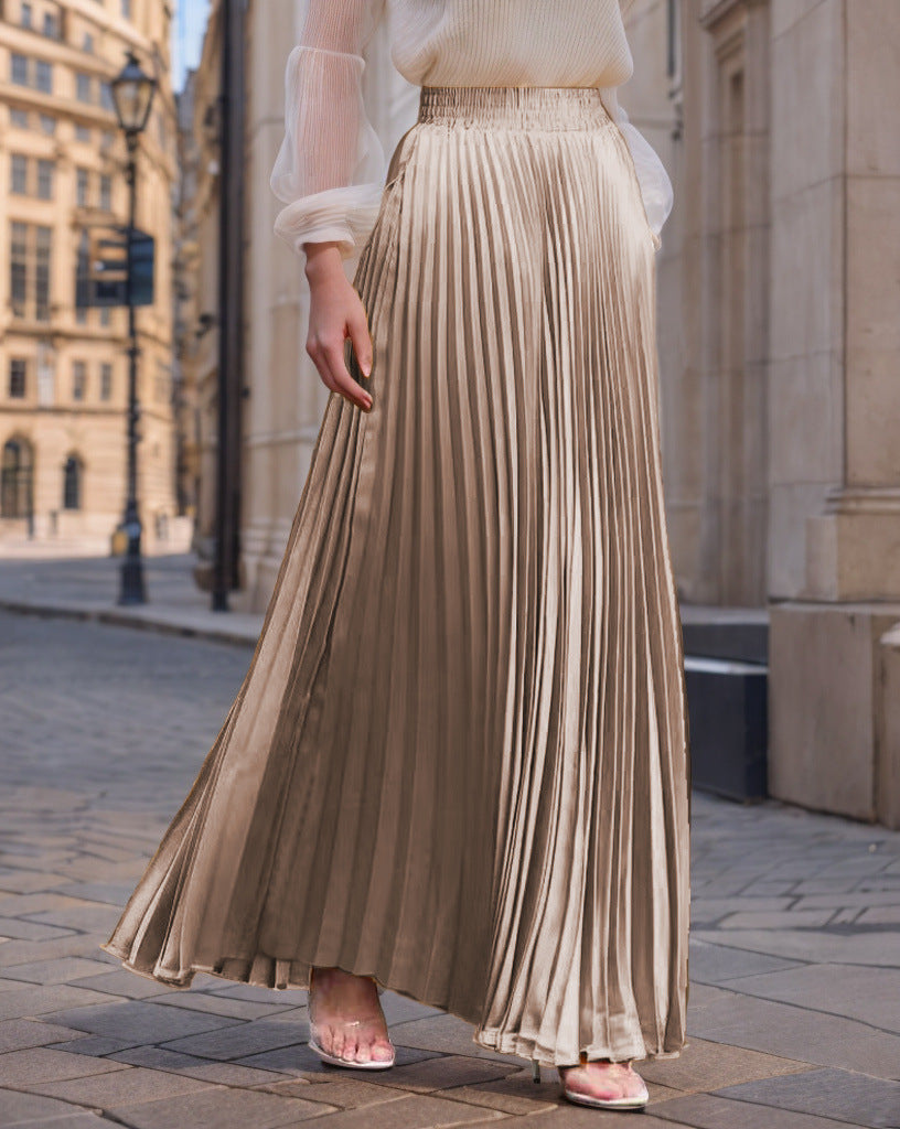 Women nan Maxi skirt pleated from flowing satin with elastic waistband Mune Fashion