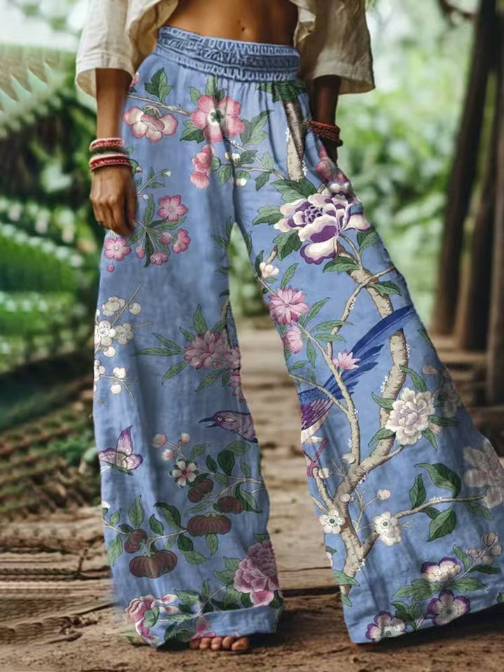 Women's Loose Summer Pants with Colorful Flower and Butterfly Print Mune Fashion