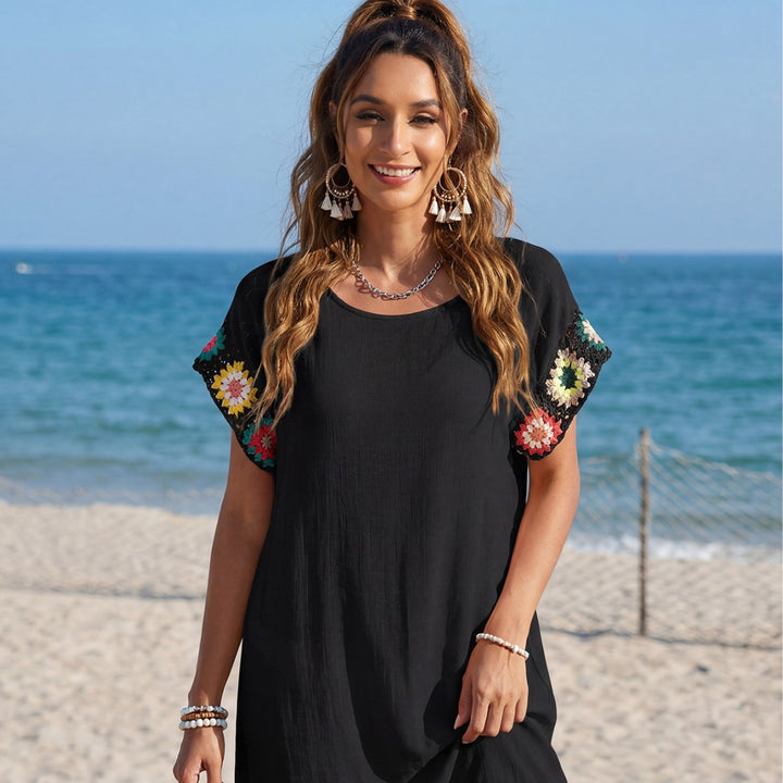 Women's airy beach cover-up with crocheted sleeves Mune Fashion