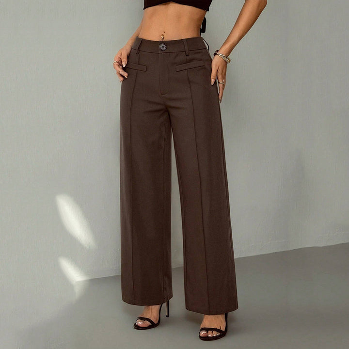 Women's High-Waisted Palazzo Fabric Trousers with Crease and Belt Loops Mune Fashion