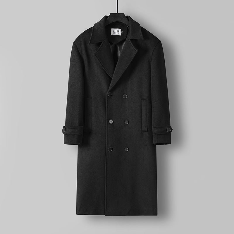 Men's Long Double-Breasted Wool Coat with Minimalist Silhouette and Shawl Collar Mune Fashion