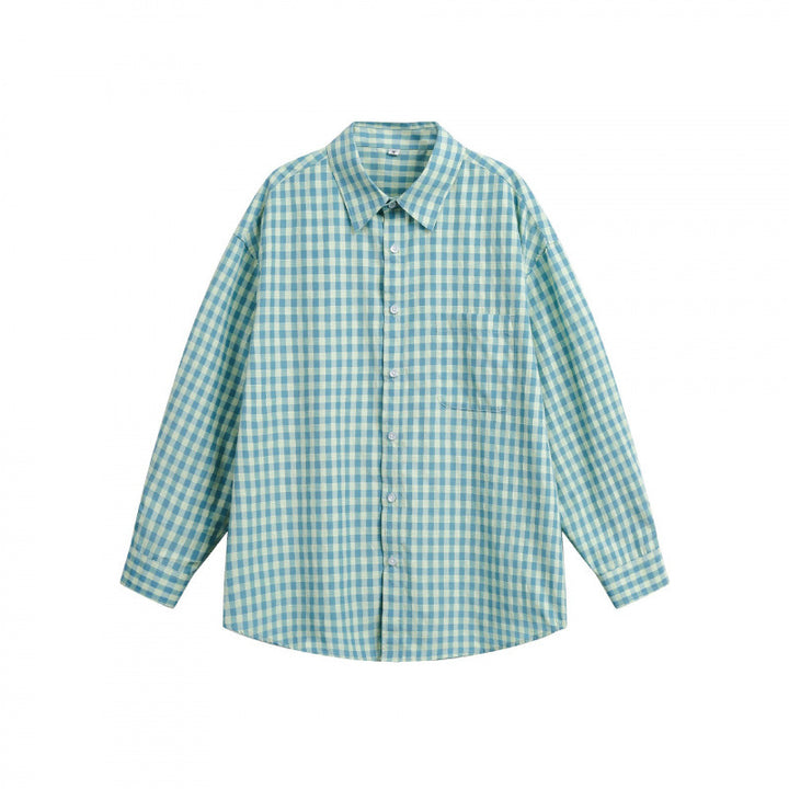 Women’s Loose Oversize Checkered Shirt with Chest Pocket and Rounded Hem Mune Fashion