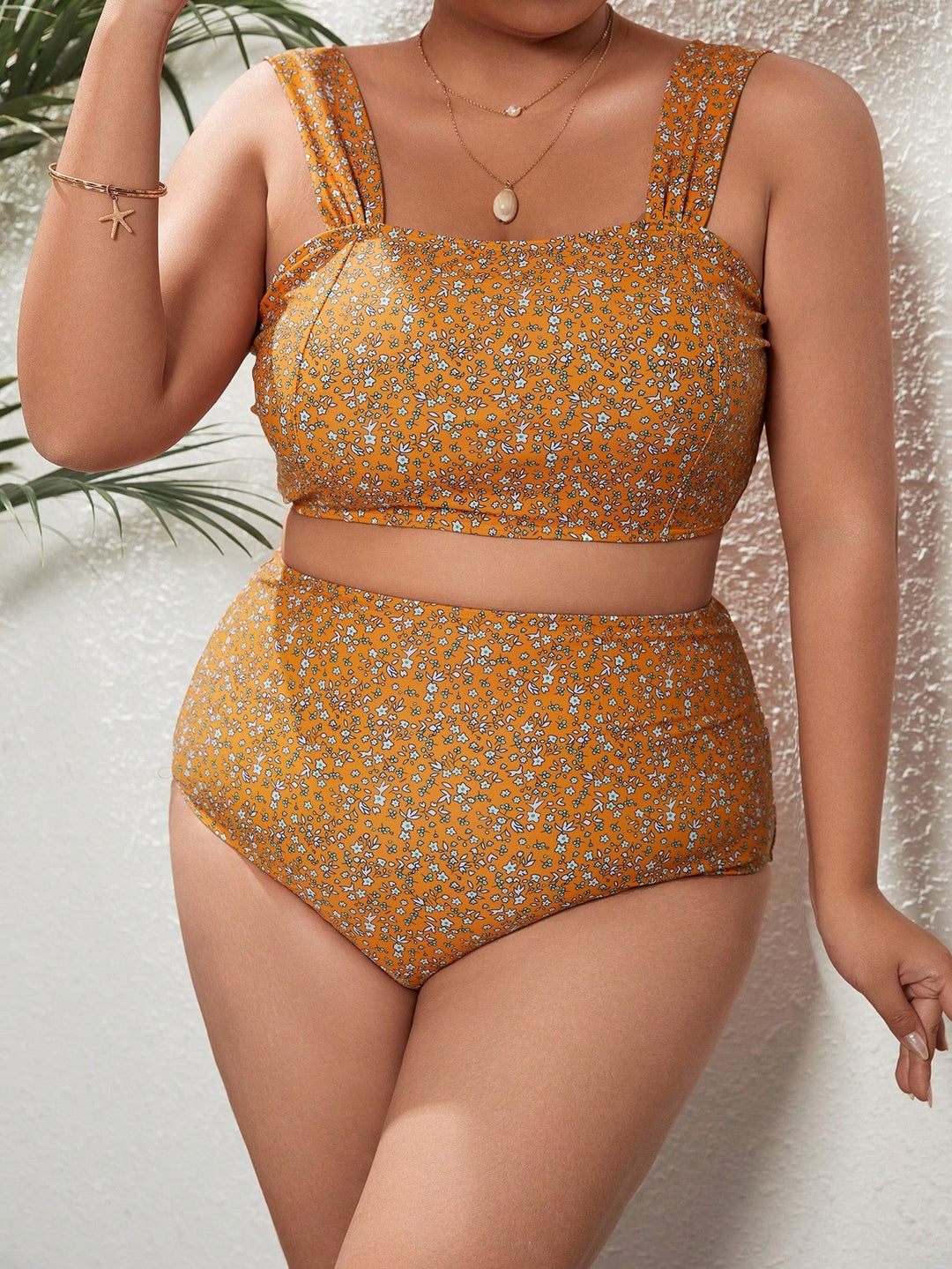 Women's High-Waisted Bikini Set with Floral Design and Wide Straps Mune Fashion