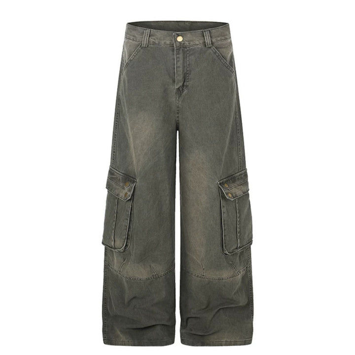Women's High-Waisted Culotte Jeans in Workwear Style with Large Flap Pockets and Used Finish Mune Fashion