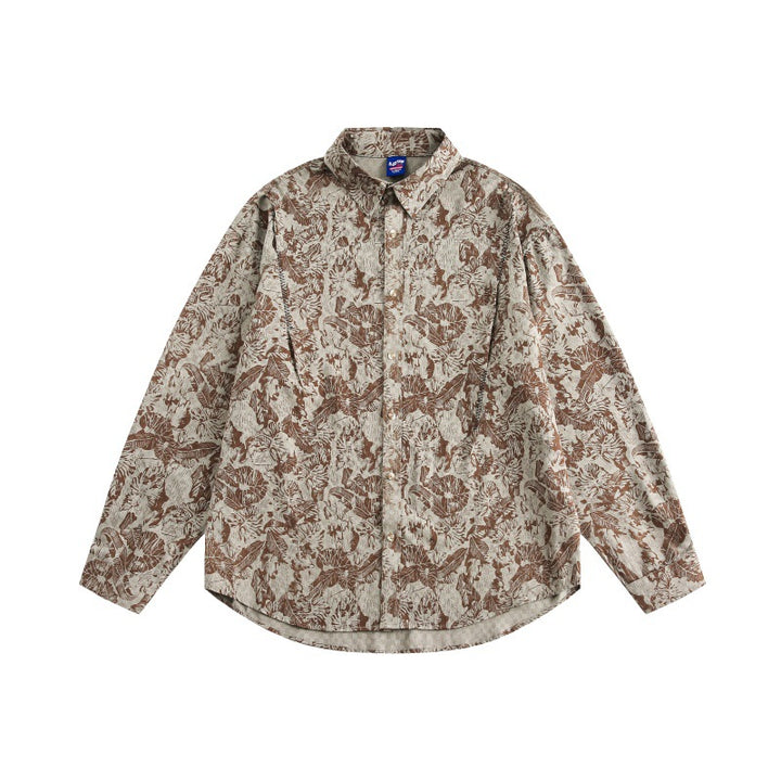 Unisex Oversized Shirt Jacket with floral jacquard structure and rounded hem