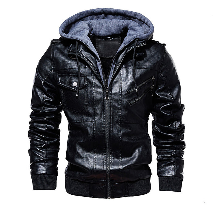 Men's Stylish Faux Leather Jacket with Hood Mune Fashion